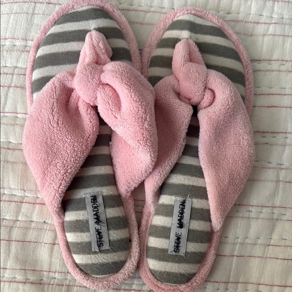 Steve Madden Pink and Gray Striped Slippers